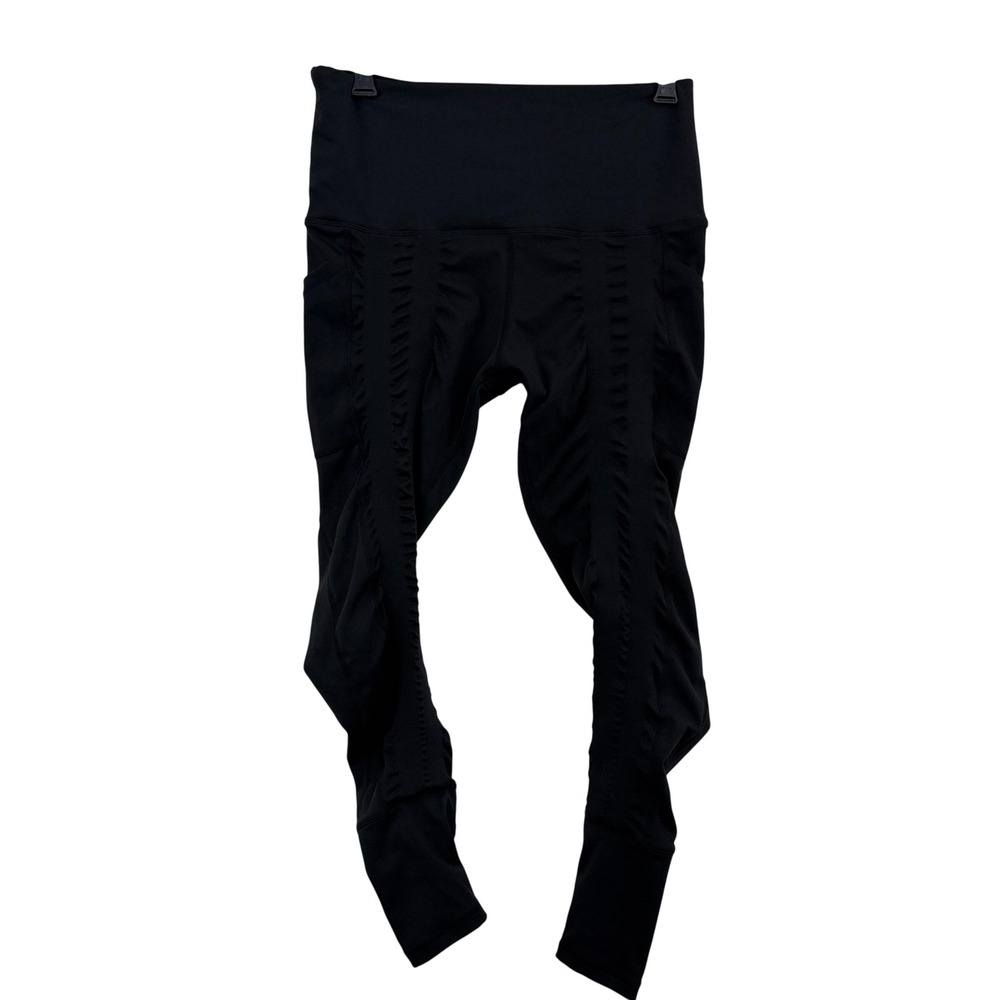 Sweetflexx Leggings Womens 10 Black Resistance Band Ruched Pockets Activewear